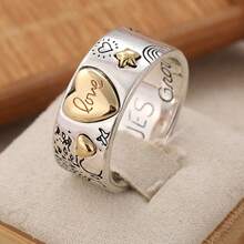 Vintage Handmade Women's Ring, Letter Design Ring, Sun Moon Star Nature Style Jewelry Accessory - Silver - View 11