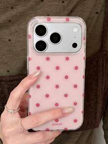 Cute Minimalist Black Pink Polka Dot Glossy Phone Case Compatible With IPhone 17 Pro Max 17 Pro 16 Pro Max 16 Pro 15 Pro Max 15 Pro 14 Pro Max 14 Pro 13 Pro Max 13 Pro 12 Pro Max 12 Pro 14 Plus 15 Plus 16 Plus 11 Fashionable Purple Dots Print Shell Birthday Gift - Pink - View 2