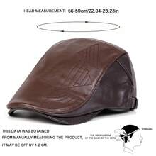 1pc Men's Patchwork PU Leather Adjustable Beret Hat, Outdoor Casual Cap For Spring/Autumn Travel, Beach, Party - Multicolor - View 2