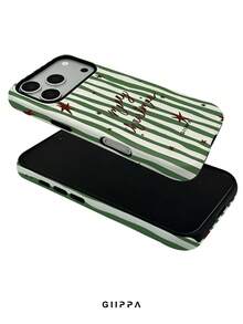 GIIPPA 1pc Green & Yellow Striped And English Slogan Pattern Design Phone Case, Compatible With IPhone 17 Pro Max, 16 Pro Max, 15 Pro Max, 14 Pro Max, Korean Style High-End Fashionable And Fun Phone Case, Suitable For 11/12/13/14/15/16 Pro Max Plus, Elegant Design Unisex, Perfect Gift For Girlfriend On Christmas, Valentine's Day, Easter, Wedding Season And Birthday! - Multicolor - View 4
