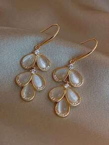 rundraw 1 Pair Women's Cat Eye Stone Rhinestone Leaf Dangle Earrings, Suitable For Daily Wear - Multicolor - View 7