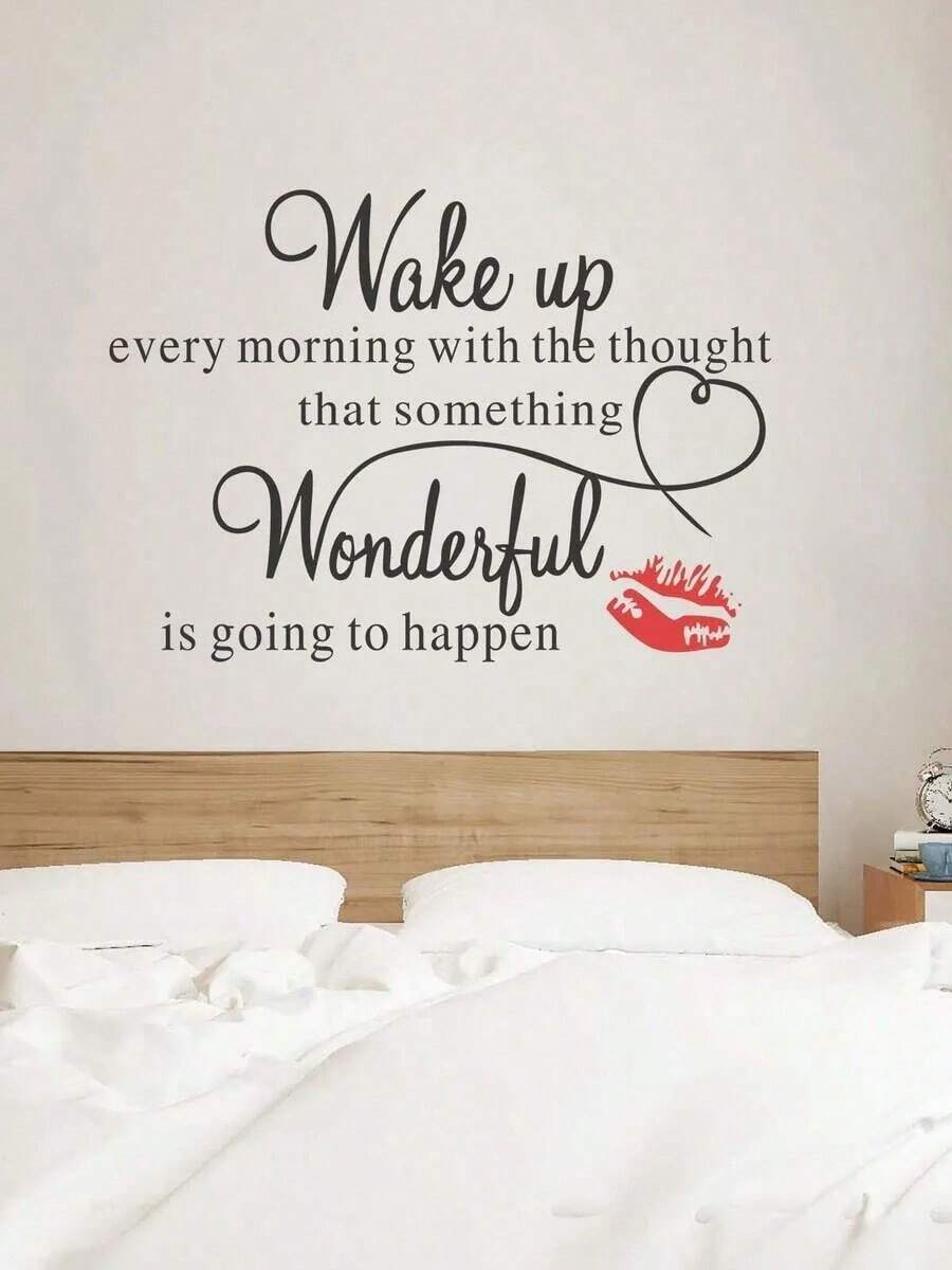 1pc Wake Up Wonderful Black Letter Wall Sticker - Multicolor - View 1