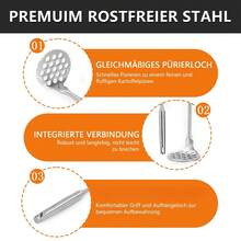 One-Piece Tiny Potato Masher, Stainless Steel With Thick Handle, Kitchen Gadget For Mashed Potato, Fruit And Vegetable - Silver - View 3