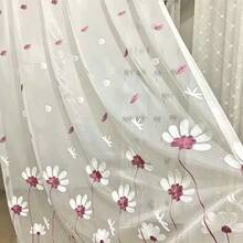 1PC Korean Style Gentle Daisy Embroidered Sheer Curtain Rod Pocket Falling Petals Dragonfly Pattern Decorative Sheer Window Curtain - Multicolor - View 11