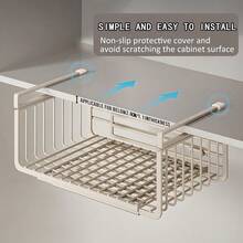 Expandable Under-Cabinet Hanging Storage Basket, Adjustable Under-Cabinet Organizer, Pull-Out Cabinet Storage Rack Without Drilling - Multicolor - View 3