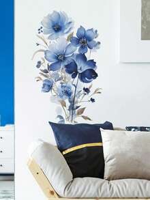 قطعة واحدة ملصق جداري زهري مائي أزرق، ملصقات، ديكور حائط، ملصق فينيل لديكورات المنزل، عناصر ديكور الربيع لتجديد منزلك، ملصقات ديكور راما - متعدد الألوان - مشاهدة 4