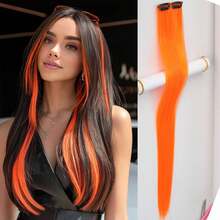 1pc Colorful Highlight Hair Extension Piece For Women, Ear-Loop Design, Long Straight Feather Hair Extensions, Thin Seamless Clip-In Hair Piece - Black - View 2