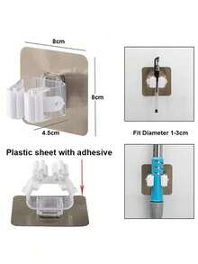 Mop Storage Rack With Hooks, Wall-Mounted Mop Holder, Plastic Scanner Storage Rack, Space-Saving Home Organizer, Keeps Room Tidy, Suitable For Bedroom, Garden, Bathroom, Home And College Dorm, Summer Home Bathroom Decor, Halloween Christmas Decoration Accessories, Room Decor, Home Decor, Cup - Multicolor - View 9