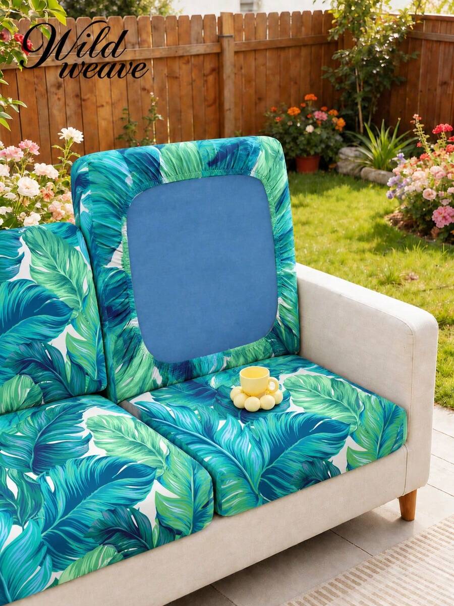 1pc Tropical Rainforest Leaf Print Milk Silk Sofa Cover, High Elasticity Dust-Proof Removable Washable All-Season Sofa Protector, Suitable For Patio, Garden, Poolside And Multiple Occasions, Single Piece Not Set