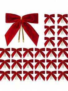 12/6/1pc Red Flocked Christmas Bow Hanging Decor, Vintage Flocked Red Bow Christmas Tree Ornament, Gift Wrapping Door Decoration - A - View 1