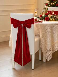 1pc/2pcs/4pcs Large Bow Chair Back Decor Ribbon, Elastic Stretchable Chair Back Ribbon, Wedding Banquet Restaurant Chair Bow Decoration, Christmas Holiday Party Home Kitchen Dining Room Chair Decor Accessories - Multicolor - View 3