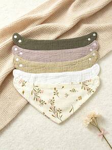 5pcs Fine Cotton Baby Triangle Bibs With Adjustable Snap Buttons, Suitable For Teething Newborns - Multicolor - View 1