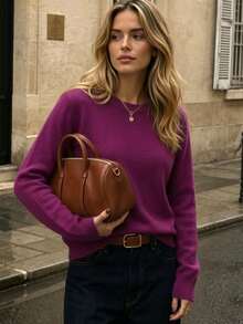 BYGOUBY Women's Thin Long Sleeve Knit Pullover Sweater, Soft Comfortable Casual Top, Spring/Autumn - Purple - View 4