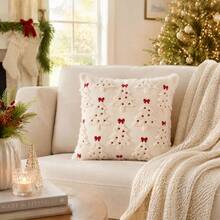 Sarung Bantal Pohon Natal, Sarung Bantal Mewah untuk Sofa - Pohon pinus putih dengan pita merah di puncaknya - View 2