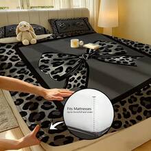 Fitted Sheet Set (1 Fitted Sheet + 2 Pillowcases), Leopard Print Bow Contrast Color Pattern, Soft & Skin-Friendly, Multiple Sizes Available, All Season Use, Anti-Pilling, Suitable For Single/Double Beds, Ideal For Bedroom, Dorm, Guest Room, Daily Use, Holiday Gift Choice - Multicolor - View 10