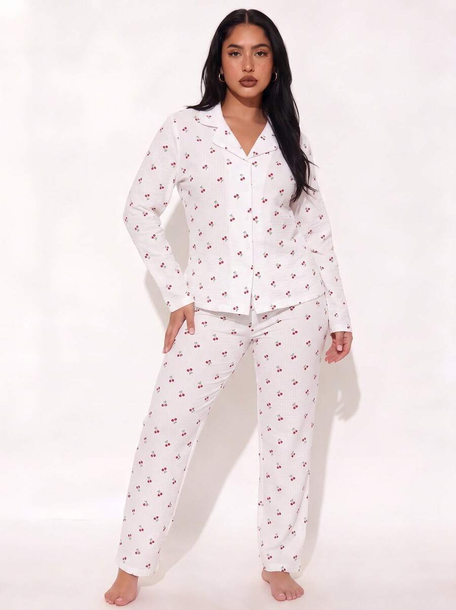 2pcs Women Loose Comfortable Breathable Long Sleeve Top + Long Pants Pajama Set, Cute Loungewear