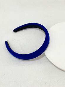 1pc 2cm Wide Royal Blue Velvet Sponge Headband, Fashionable Vintage High-Crown Headband, Suitable For Daily Wear - Royal Blue - View 3