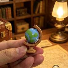 2pcs 1:12 Scale Miniature Rotating Globe & Magnifying Glass Model Set, Dollhouse Decor Accessories, Mini Scene Photography Props, Miniature Vintage Desk Ornament, Mini Gift Recommendation - A - View 8