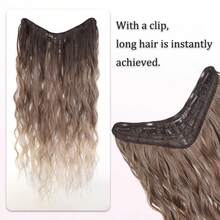 1pc Women's V-Shaped Long Curly Water Wave Voluminous Ombre Dyed Synthetic Hair Extension Piece - Black - View 8