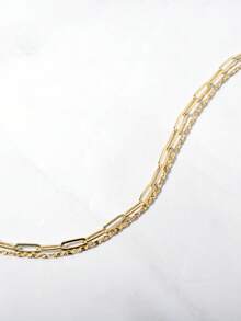 2pcs/Set 18K Gold Plated Waterproof Stainless Steel Two Minimalist Bracelets Delicate Bracelet Link Chain Bracelet Pins Chian Bracelet Gift For Her - Gold - View 2