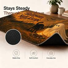1pc Vintage Halloween Ghost Black Cat And Full Moon Print Extended Mouse Pad, Bat Forest Letter Graphic Keyboard Desk Mat, Spooky Desktop Decor - View 7