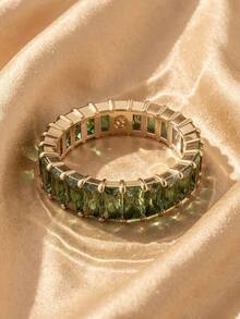 SWAROVSKI 5648909 Matrix Green Rectangular Crystal Full Eternity Ring, Stackable Women's Jewelry, Birthday Gift For Girlfriend - Gold + Green - View 7