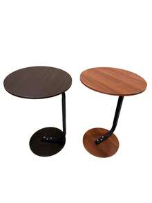 Modern Round Side Table, 40 Cm Marble-Effect & Walnut Top, 58 Cm High, Thick Steel Frame, Sofa & Bedside Accent Table – 3 Colours - Mocha Brown - View 7
