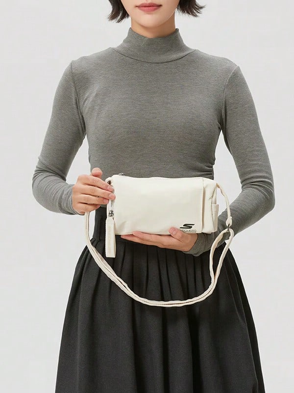 Skechers Casual Cylinder Shoulder Bag, Lightweight And Durable, Multi-Compartment Daily Crossbody Bag For Commuting, Size Approx. 25*15*5cm - Off White - View 1