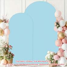 1pc Light Blue Arch Backdrop Cover, 6ft, 6.6ft, 7.2ft Wedding Arch Cover, Double-Sided Elastic Fit Fabric Arch Backdrop, Suitable For Birthday Party And Wedding Arch Frame Decoration (Arch Frame Not Included, Fabric Backdrop Only) - Light Blue - View 6