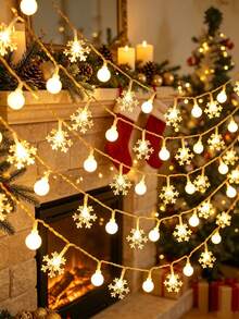 1pc 1.5/3/6m Battery Powered LED Christmas Snowflake String Lights, Christmas Tree Home Party Fireplace Bedroom Holiday Decoration Ball String Lights, Christmas Snowflake LED Fairy Lights, Christmas Tree Decor, Christmas Gift - Transparent Snowflakes + Small White Balls - View 7