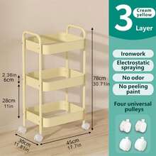 1-Pack Carbon Steel Metal Multi-Functional Utility Cart, Movable, Strong Load-Bearing, Rust-Proof, Multi-Functional Display Shelf (Suitable For Snacks, Vegetables, Towels, Books, Cosmetics, Etc.), With Casters, Easy To Assemble - View 11