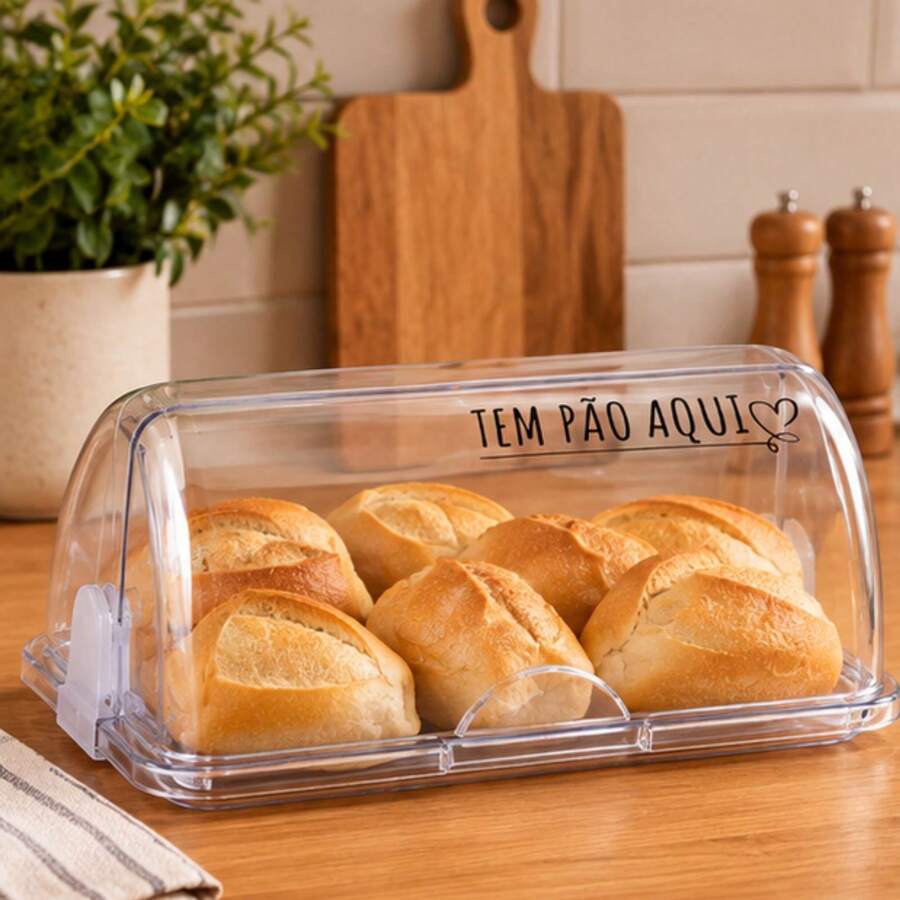 Porta Pão Transparente Com Tampa Retratil Personalizado