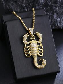 1pc New Gothic Style Full Rhinestone Scorpion Necklace, European And American Popular Personalized Long Stainless Steel Sweater Chain Pendant Jewelry, Halloween Gift, Fashion Accessory For Men's Daily Wear - Rhinestone Scorpion Necklace - View 9
