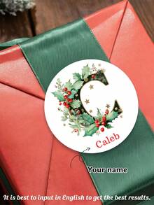 Custom Christmas Monogram Letter Stickers, Personalized Name Round Gift Labels, Holly Berry Alphabet Holiday Sticker Tags, Custom Gift Wrapping Decor, Gift For Family Friends - Multicolor - View 5