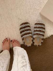 XIXITIAO Women's Fair Isle Striped Warm Slippers, Winter Indoor & Outdoor Wear, Mild Arch Support Cozy Home Slippers - Brown - View 11