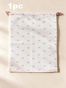 Bowknot Print Cotton Drawstring Bag, Reusable Storage Bag, Suitable For Daily Use, Gifts, Weddings And Party Favors, Canvas Fabric With Adjustable Drawstring, Suitable For Clothing, Underwear And Shoes Storage, DIY Crafts, Bridal Shower And Display Packaging - Multicolor - View 10