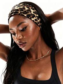 1 Brown Leopard-Print Bohemian-Style Sports Yoga Headband – Unisex, Sweat-Wicking, Stretchy, And Soft - Multicolor - View 1