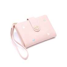 PRETTYZYS Women's Short Wallet, Solid Color, 2026 New Korean Style, Minimalist Fresh, Embroidered Heart Design, Foldable Zipper, Multi-Functional Card Holder, Student Coin Purse, Handheld Wallet, Daily Use, Christmas Gift, Back To School Season, Valentine's Day Gift, All Season - Pink - View 9