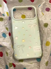 Milk Green Star Bow Phone Case Compatible With Iphone 17, 16 Pro Max, 15, Niche Minimalist Design - Green - View 2