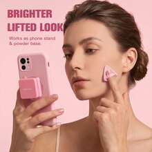 2-In-1 Pressed Face Powder & Phone Grip, Portable Matte Setting Powder With Built-In Mirror, Oil Control & Pore Blurring Compact Makeup For On-The-Go Touch Ups - Multicolor - View 2