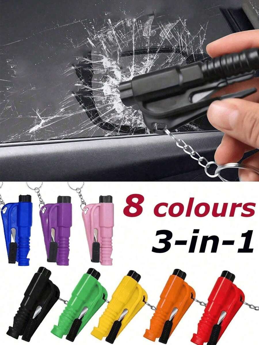 3pcs/Set 3-In-1 Car Emergency Safety Hammer (Includes Seat Belt Cutter And Window Breaker) Portable Vehicle Escape Rescue Tool Mini Safety Hammer, Unisex Multi-Function Emergency Equipment - Multiple Styles - View 1