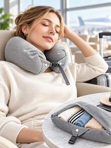 2/1pc Adjustable U-Shaped Travel Neck Pillow - Wide Comfortable Design With Convenient Zipper; Portable And Practical, Suitable For Car, Train, Office And Airplane; Ideal For Long-Distance Flights; Essential Travel Accessory. - Multicolor - View 2