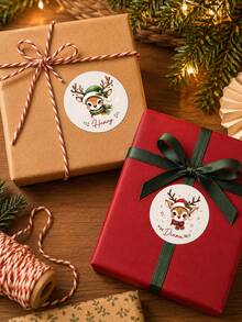 8/20/40pcs Customized Reindeer Name Stickers, Christmas Gift Box Use, Customized Round Christmas Gift Stickers Labels, Personalized Holiday Gift Labels, Personalized Cartoon Name Stickers, Christmas Gifts - Multicolor - View 4