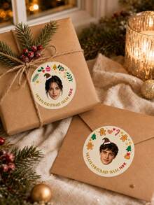 8/20/40pcs Customized Face Elf Christmas Stickers, Personalized Photo & Name Gift Labels, Merry Christmas Gift Stickers, Suitable For Bags, Envelopes, Boxes, Greeting Cards, Holiday Gift Packaging Stickers, Christmas Gifts - Multicolor - View 8
