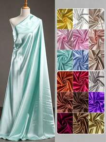 1pc Solid Color Shiny Satin Fabric, Smooth Polyester Satin Material For Wedding Tablecloth, Table Runner, Chair Sash, DIY Crafts, Party Background Decoration, Multi Colors Available - H-Champagne - View 1
