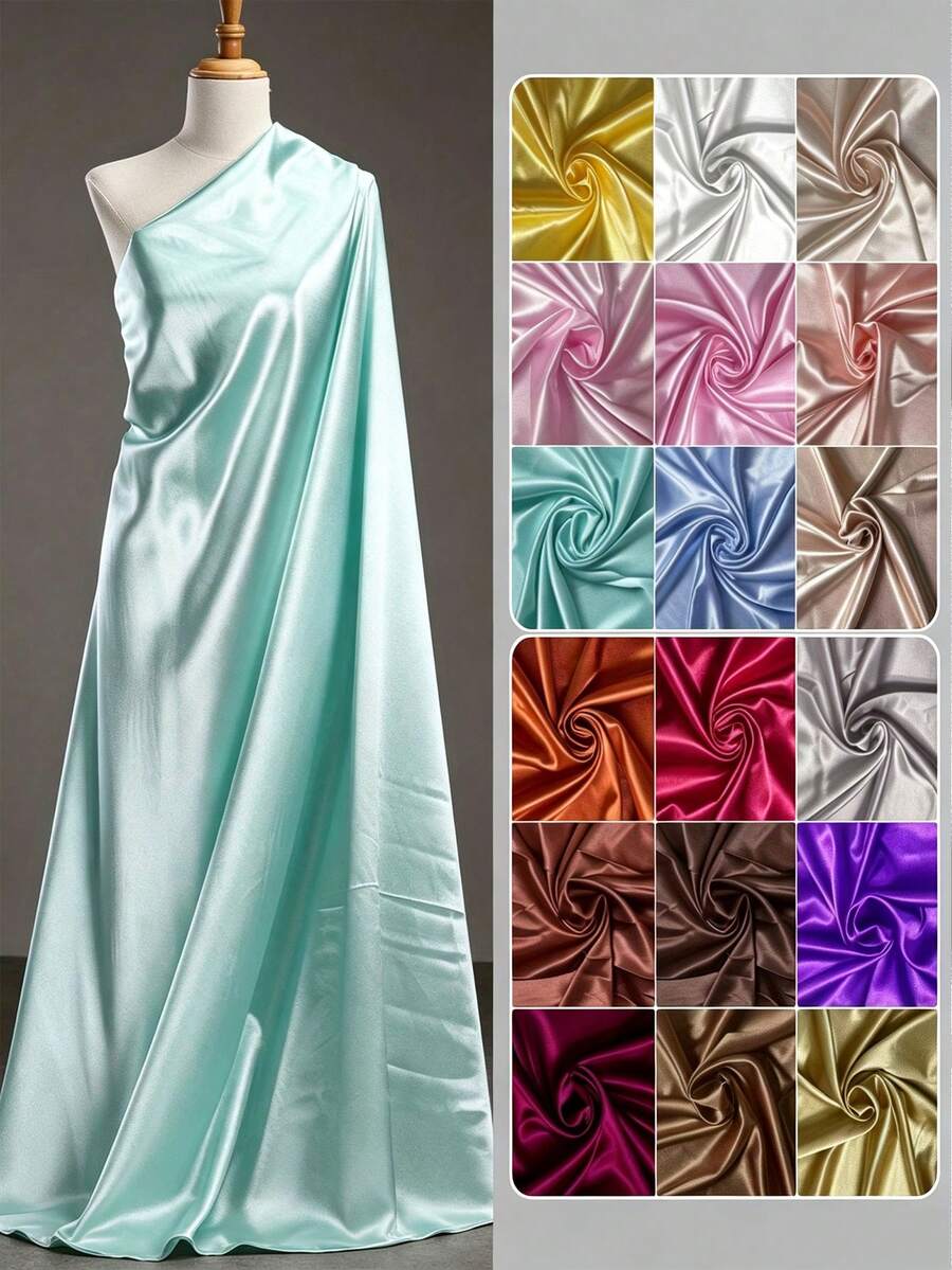 1pc Solid Color Shiny Satin Fabric, Smooth Polyester Satin Material For Wedding Tablecloth, Table Runner, Chair Sash, DIY Crafts, Party Background Decoration, Multi Colors Available - H-Champagne - View 1