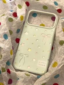 Milk Green Star Bow Phone Case Compatible With Iphone 17, 16 Pro Max, 15, Niche Minimalist Design - Green - View 1