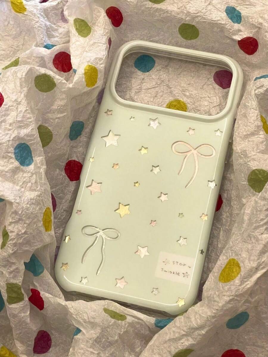 Milk Green Star Bow Phone Case Compatible With Iphone 17, 16 Pro Max, 15, Niche Minimalist Design - Green - View 1