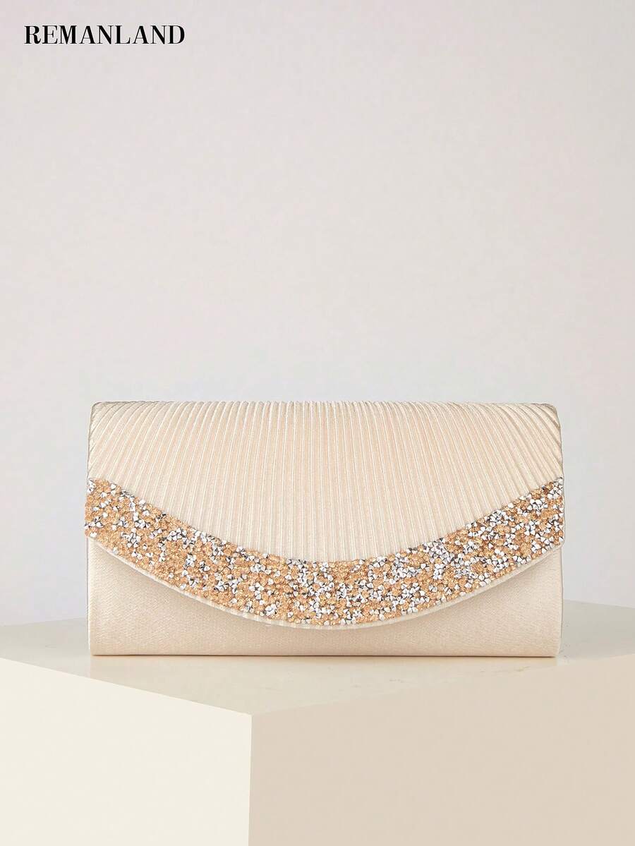 REMANLAND Valentine's Day Gift, Romantic Apricot Clutch Bag, Shiny Sequin Decor, Envelope Design, Suitable For Party, Wedding, Casual Occasions, Women's Handbag, Formal Wallet - Apricot - View 1