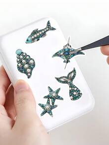 54 Pcs Aesthetic Printed Ocean Jewel Vinyl Stickers, Sea Life Rhinestone Pattern Waterproof Decals, Journaling Sticker Set For Scrapbooks Water Bottles Phone Cases For Coastal Beach Lovers - Ocean Decor - View 4